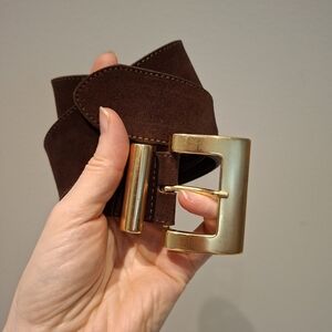 Express Women's Wide Chocolate Brown Suede Leather Belt (Size XS; US 27"-31")